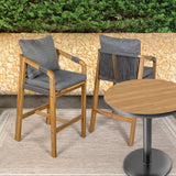 Porto Modern Coastal Tub Roped Acacia Wood Outdoor Bar Stool with Cushions and Armrests Set 2