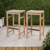 Armand 30" Modern Coastal Backless Acacia Wood Outdoor Bar Stool with Woven Rope Seat