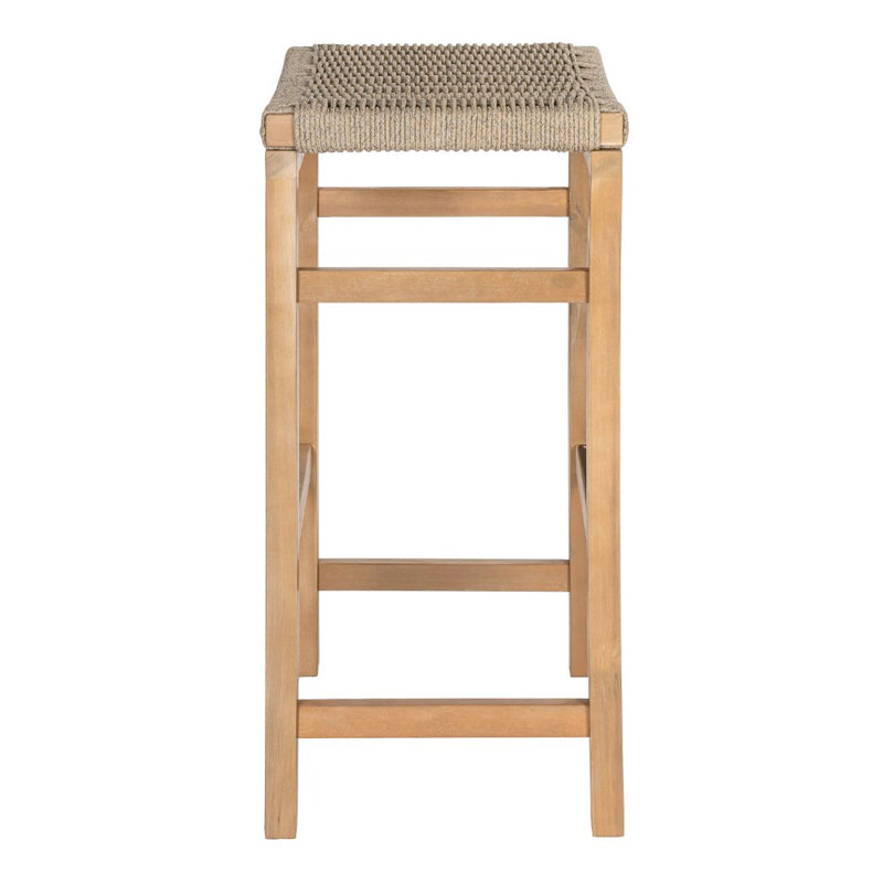 Armand 30" Modern Coastal Backless Acacia Wood Outdoor Bar Stool with Woven Rope Seat