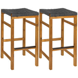 Armand 30" Modern Coastal Backless Acacia Wood Outdoor Bar Stool with Woven Rope Seat