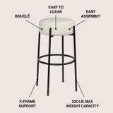 Paola Modern  Metal/Bouclé Cushioned Counter & Bar Stool
