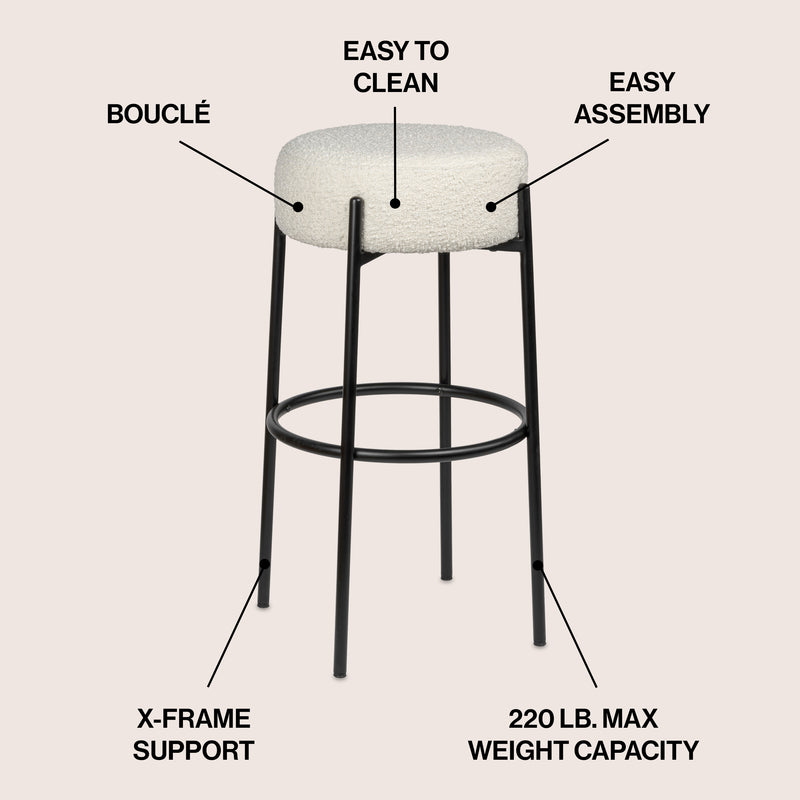 Paola Modern  Metal/Bouclé Cushioned Counter & Bar Stool