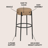 Paola Modern  Metal/Bouclé Cushioned Counter & Bar Stool