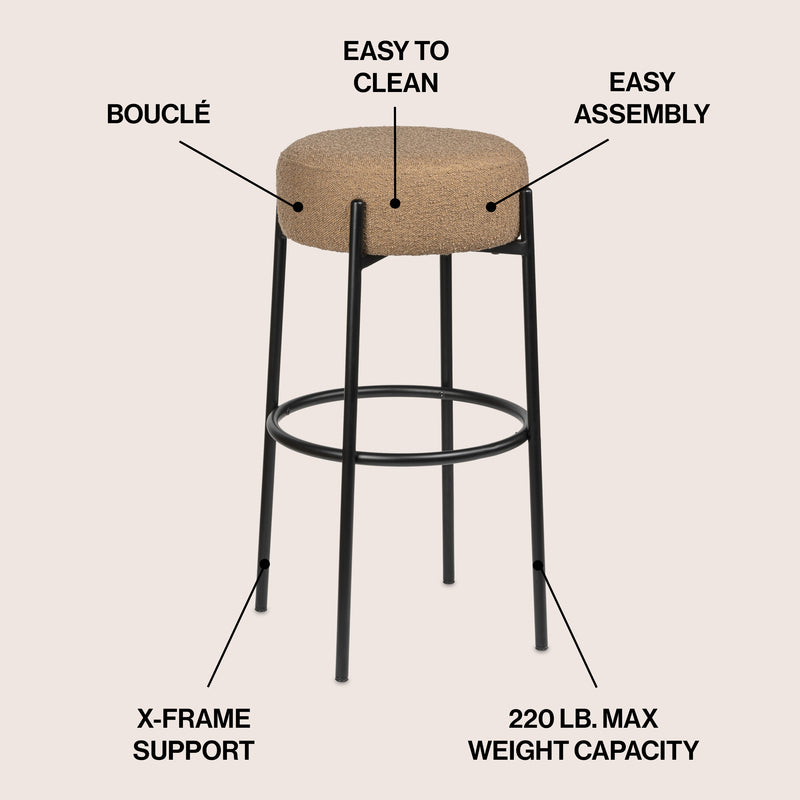 Paola Modern  Metal/Bouclé Cushioned Counter & Bar Stool