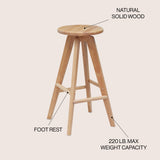 Ceren MidCentury Industrial Round Solid Wood Backless Counter Stool