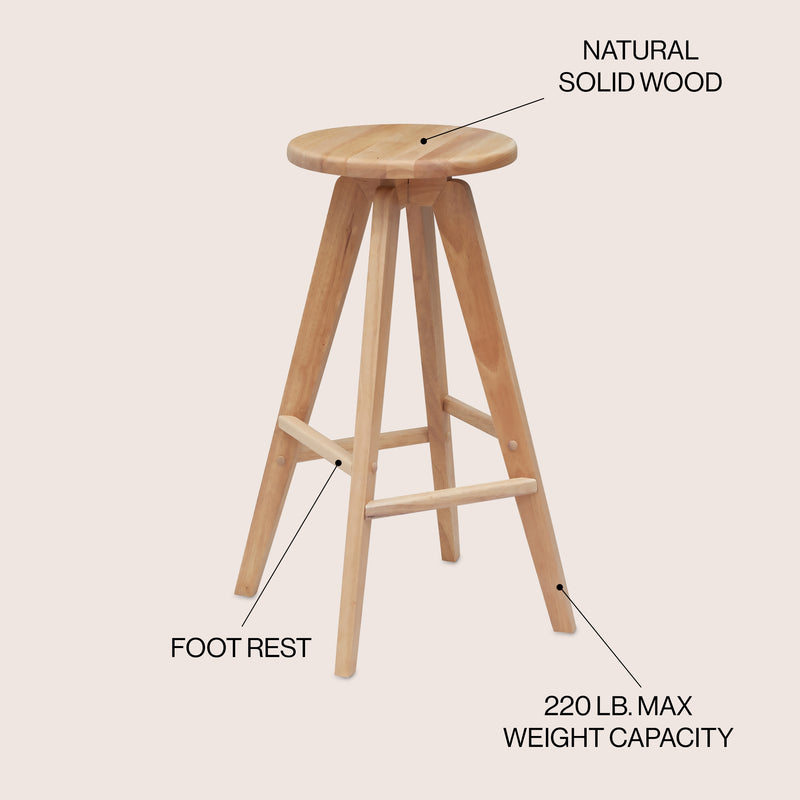 Ceren MidCentury Industrial Round Solid Wood Backless Counter Stool