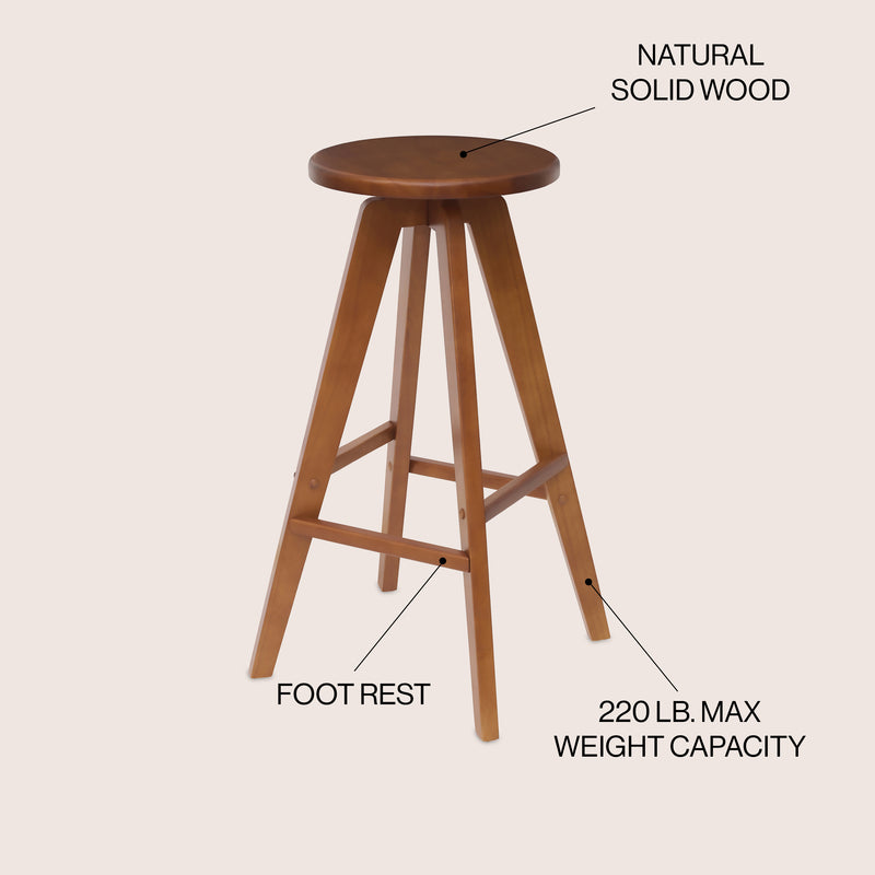 Ceren MidCentury Industrial Round Solid Wood Backless Counter Stool