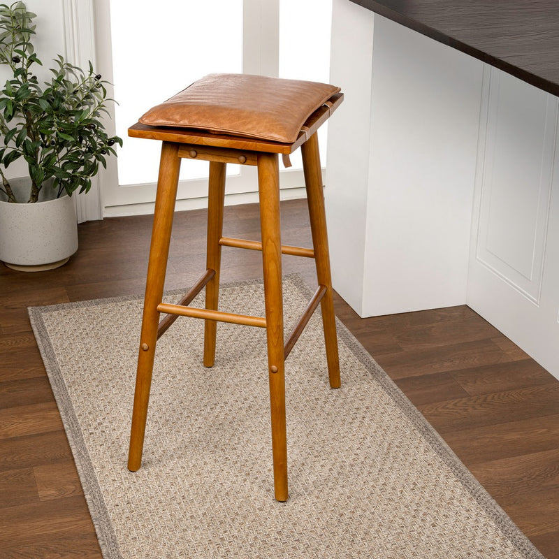 Peroni MidCentury Classic Saddle-Seat Solid Wood/Vegan Leather Backless Bar Stool with Removeable Cushion