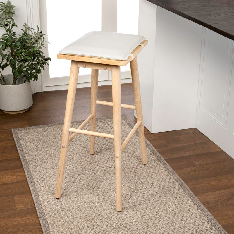 Peroni MidCentury Classic Saddle-Seat Solid Wood/Vegan Leather Backless Bar Stool with Removeable Cushion