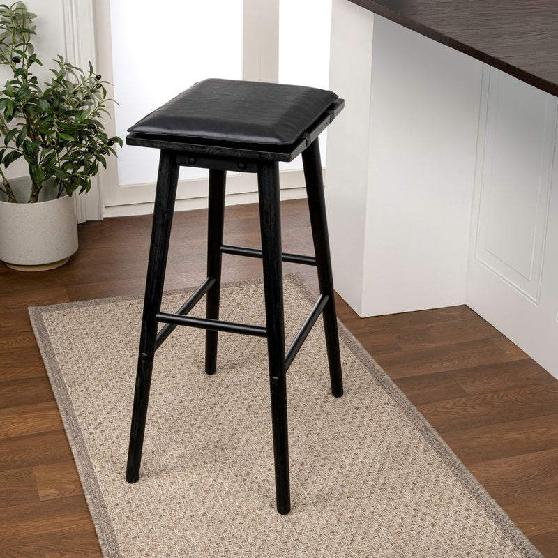 Peroni MidCentury Classic Saddle-Seat Solid Wood/Vegan Leather Backless Bar Stool with Removeable Cushion