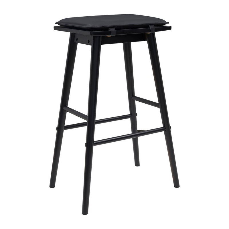 Peroni MidCentury Classic Saddle-Seat Solid Wood/Vegan Leather Backless Bar Stool with Removeable Cushion