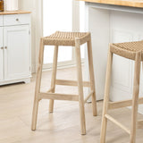 Armati Coastal Casual Handcrafted Teak Wood Backless Indoor/Outdoor Bar Stool with Synthetic Woven Seat