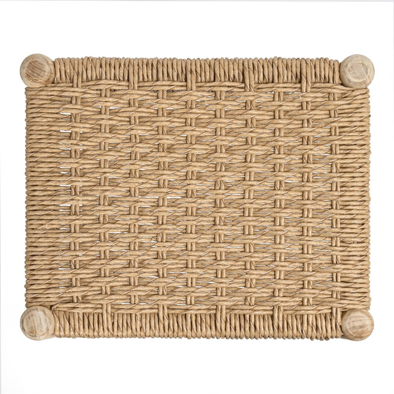 Armati Coastal Casual Handcrafted Teak Wood Backless Indoor/Outdoor Bar Stool with Synthetic Woven Seat