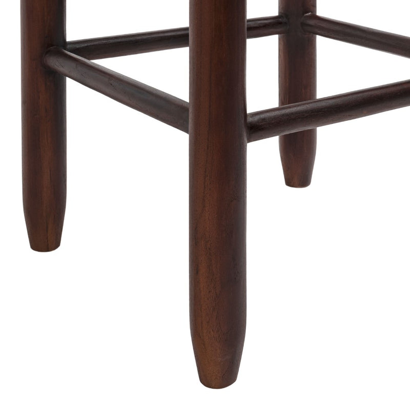Columnar Casual Bohemian Handcrafted Teak Wood Backless Indoor/Outdoor Bar Stool with Synthetic Woven Rattan Seat
