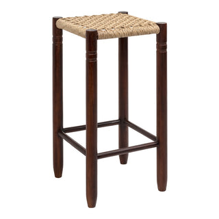 Columnar Casual Bohemian Handcrafted Teak Wood Backless Indoor/Outdoor Bar Stool with Synthetic Woven Rattan Seat