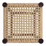 Columnar Casual Bohemian Handcrafted Teak Wood Backless Indoor/Outdoor Bar Stool with Synthetic Woven Rattan Seat