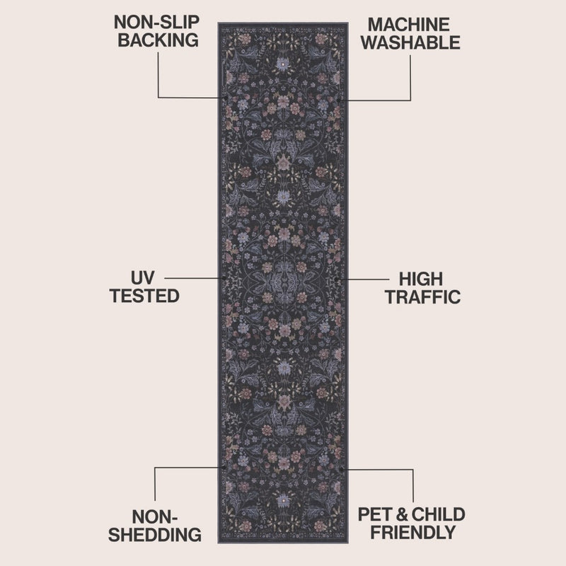 Primrose Art Nouveau Floral Border Machine-washable Area Rug