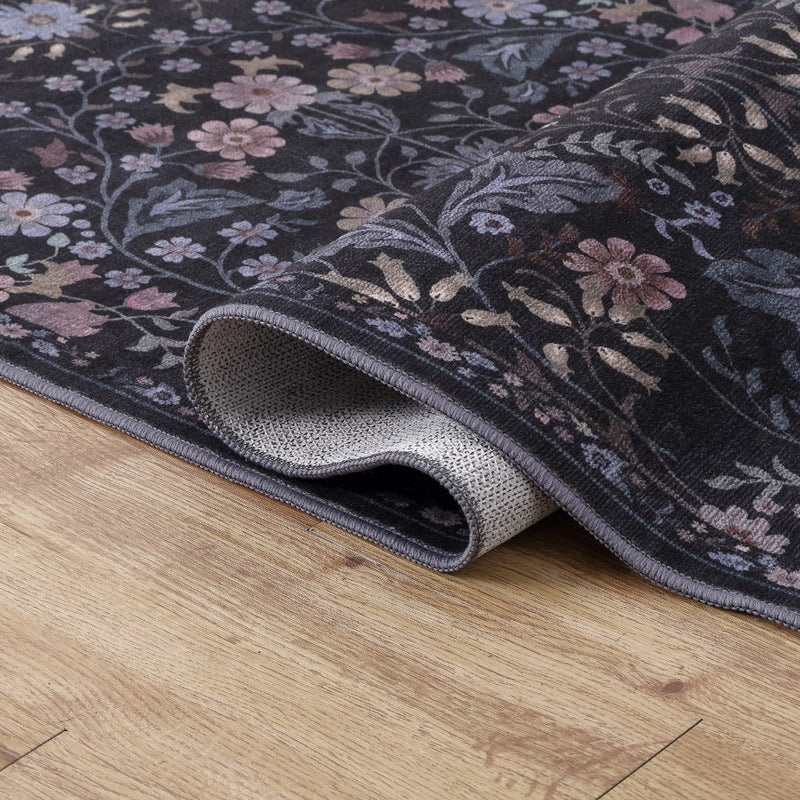 Primrose Art Nouveau Floral Border Machine-washable Area Rug