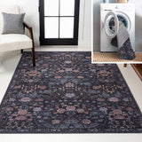 Primrose Art Nouveau Floral Border Machine-washable Area Rug
