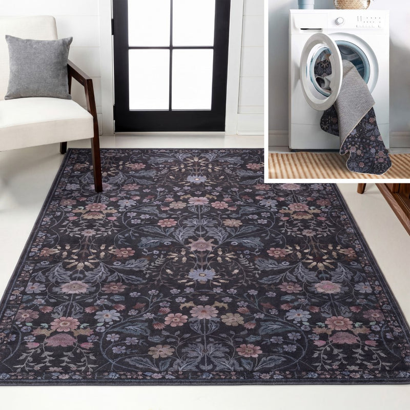 Primrose Art Nouveau Floral Border Machine-washable Area Rug