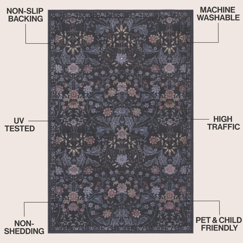 Primrose Art Nouveau Floral Border Machine-washable Area Rug