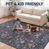 Primrose Art Nouveau Floral Border Machine-washable Area Rug