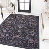 Primrose Art Nouveau Floral Border Machine-washable Area Rug