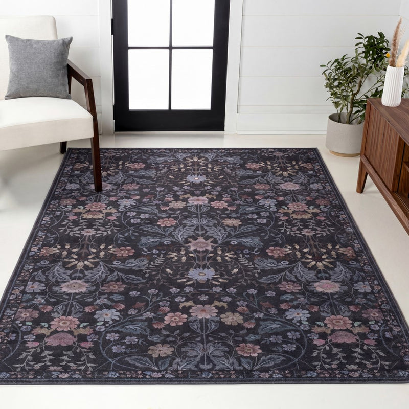 Primrose Art Nouveau Floral Border Machine-washable Area Rug