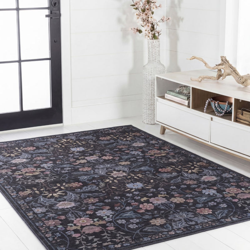 Primrose Art Nouveau Floral Border Machine-washable Area Rug