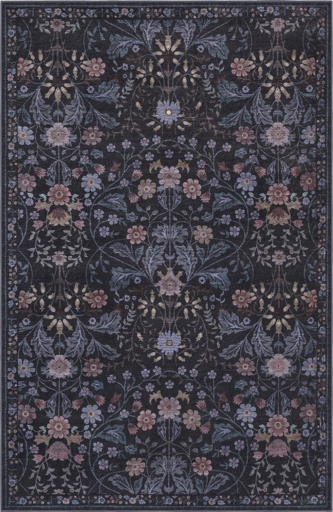 Primrose Art Nouveau Floral Border Machine-washable Area Rug