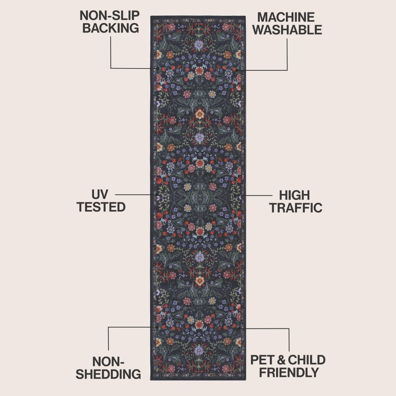 Primrose Art Nouveau Floral Border Machine-washable Area Rug