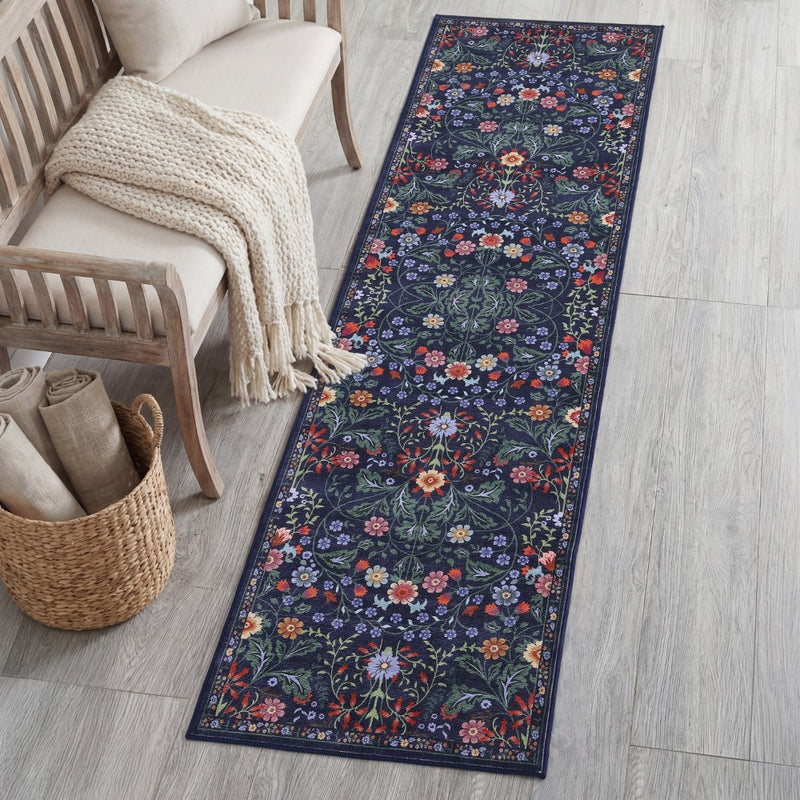 Primrose Art Nouveau Floral Border Machine-washable Area Rug