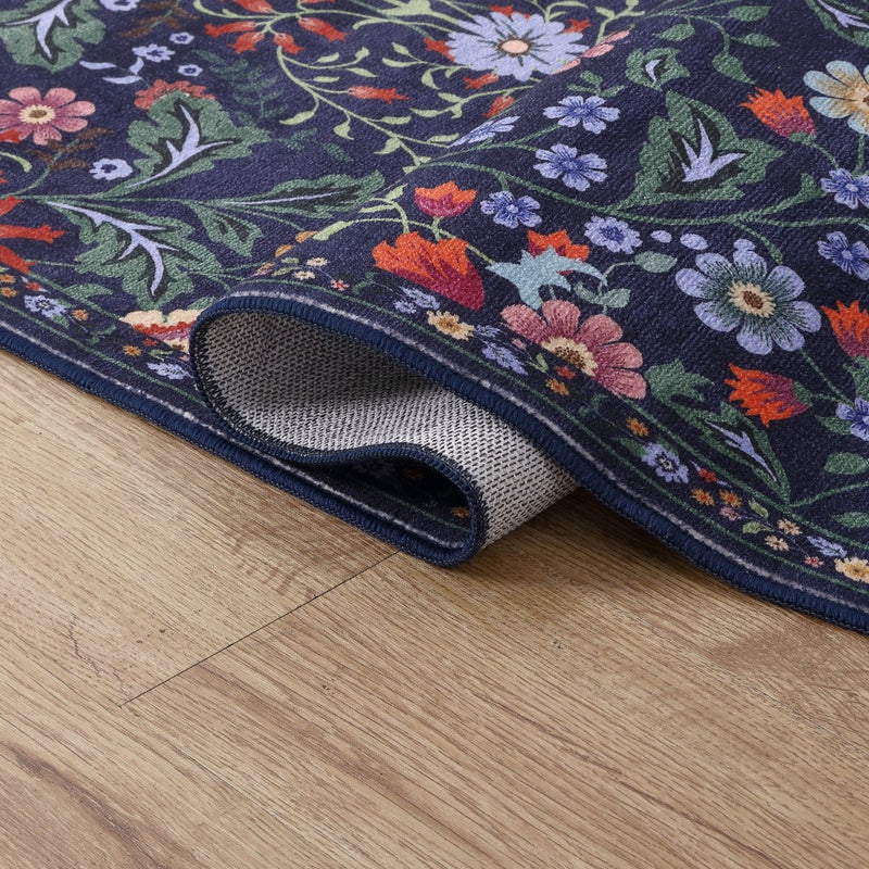 Primrose Art Nouveau Floral Border Machine-washable Area Rug