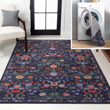 Primrose Art Nouveau Floral Border Machine-washable Area Rug