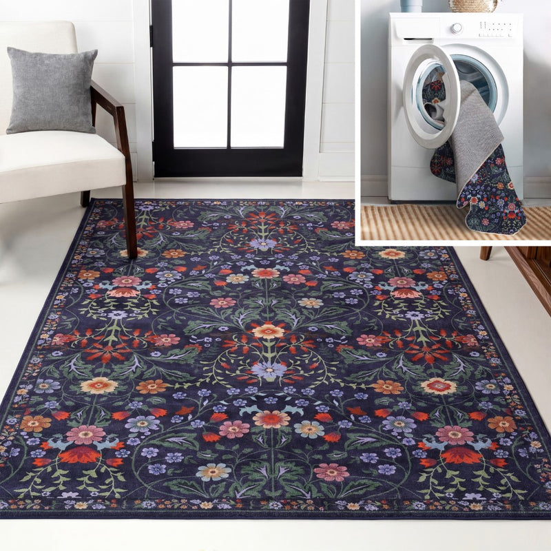 Primrose Art Nouveau Floral Border Machine-washable Area Rug