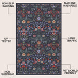 Primrose Art Nouveau Floral Border Machine-washable Area Rug