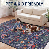 Primrose Art Nouveau Floral Border Machine-washable Area Rug