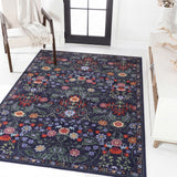 Primrose Art Nouveau Floral Border Machine-washable Area Rug