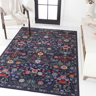 Primrose Art Nouveau Floral Border Machine-washable Area Rug