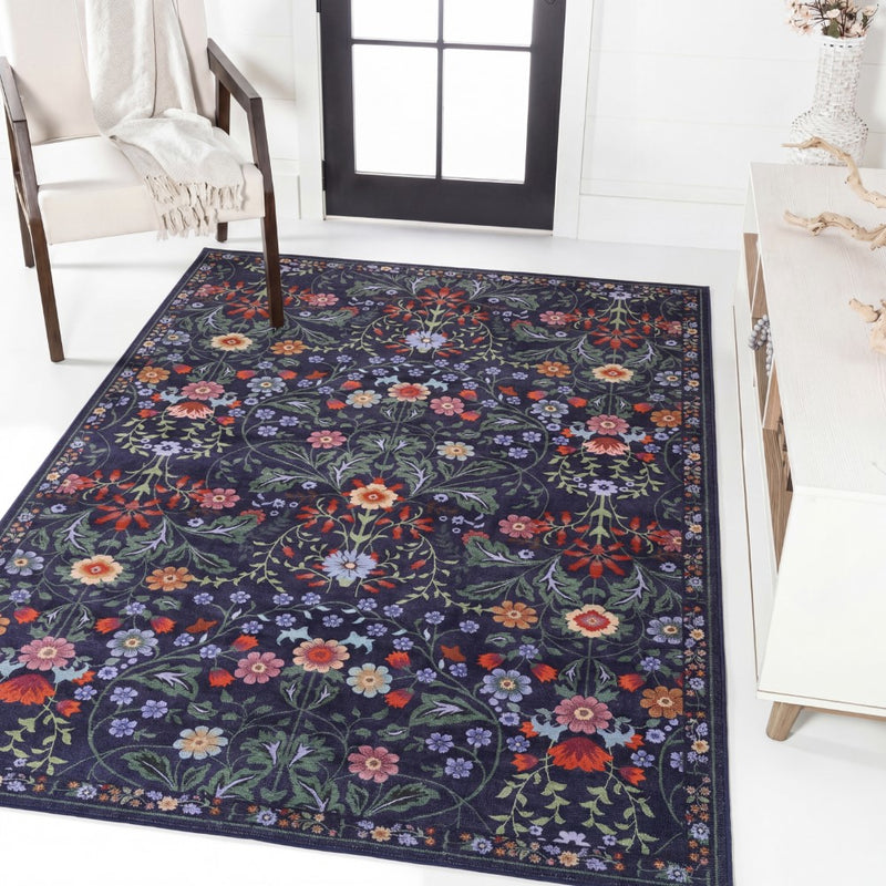 Primrose Art Nouveau Floral Border Machine-washable Area Rug