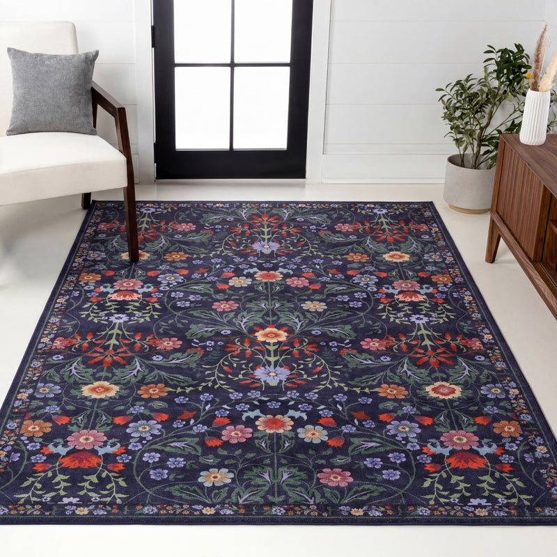 Primrose Art Nouveau Floral Border Machine-washable Area Rug