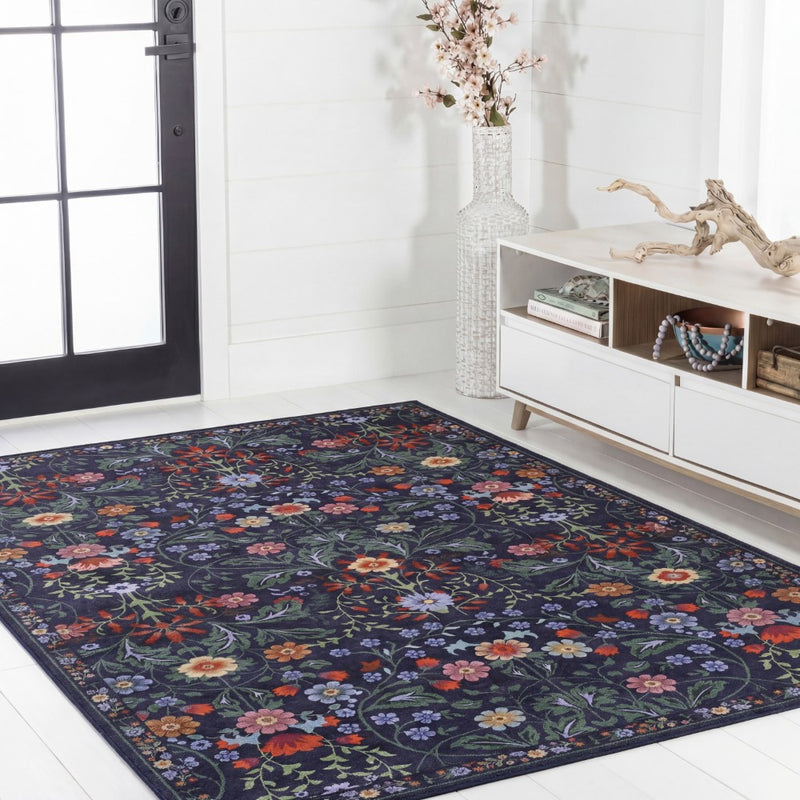 Primrose Art Nouveau Floral Border Machine-washable Area Rug