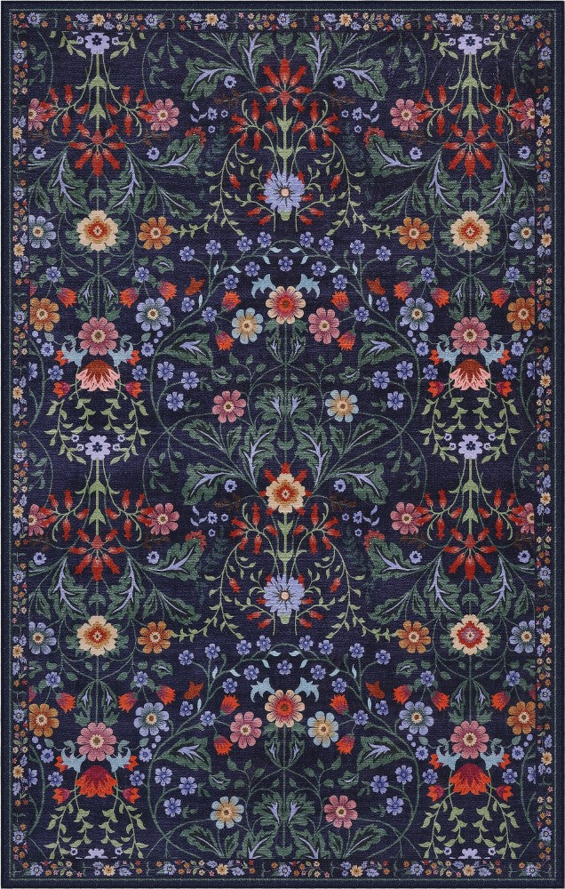 Primrose Art Nouveau Floral Border Machine-washable Area Rug