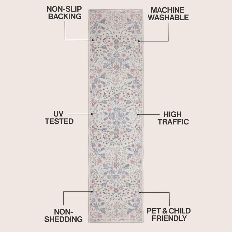 Primrose Art Nouveau Floral Border Machine-washable Area Rug