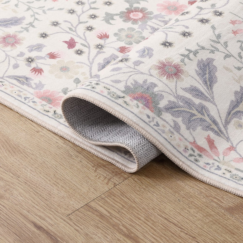 Primrose Art Nouveau Floral Border Machine-washable Area Rug