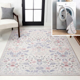 Primrose Art Nouveau Floral Border Machine-washable Area Rug