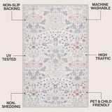 Primrose Art Nouveau Floral Border Machine-washable Area Rug