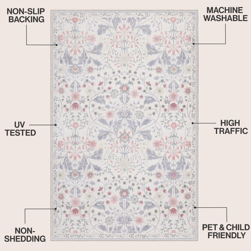 Primrose Art Nouveau Floral Border Machine-washable Area Rug