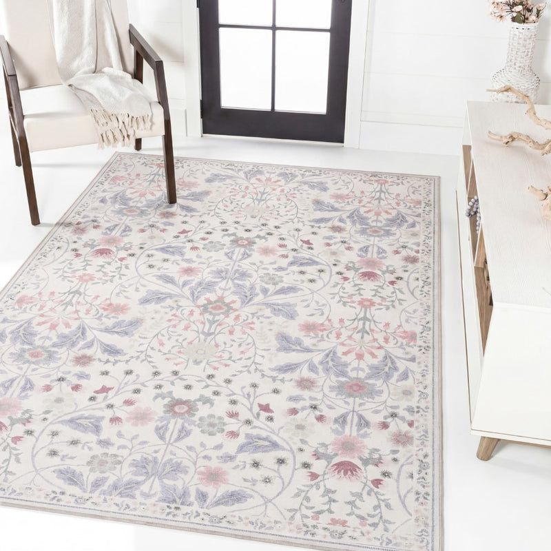 Primrose Art Nouveau Floral Border Machine-washable Area Rug