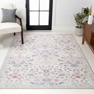 Primrose Art Nouveau Floral Border Machine-washable Area Rug